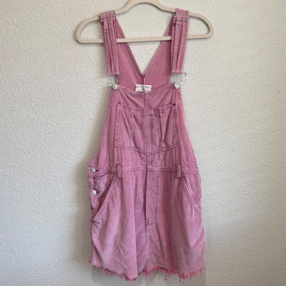 Free People Denim - Free People Baxter Adjustable Distressed Frayed Pink Corduroy Overall Mini Skirt